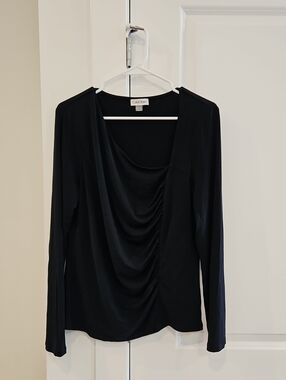 NWOT Calvin Klein Black Long-Sleeve Draped Ruched Front Top